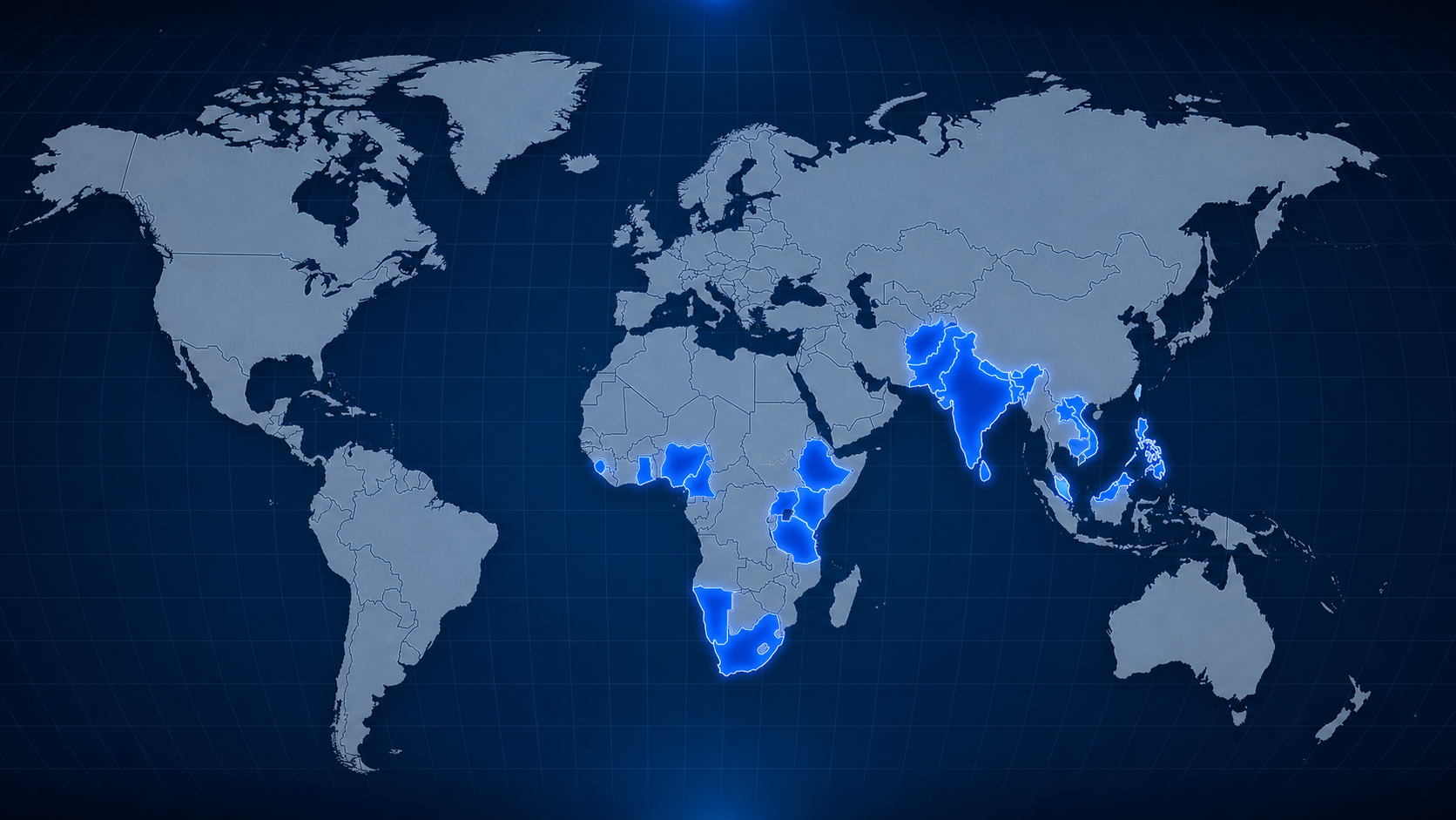 World map highlighting participating Critical Care Asia and Africa countries